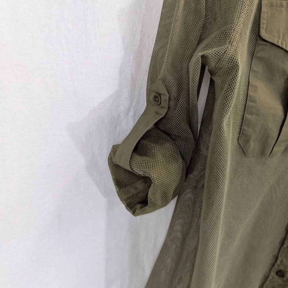 Ralph Lauren Size Small Army Green Sheer Netted Button Down Blouse - Picture 3 of 12